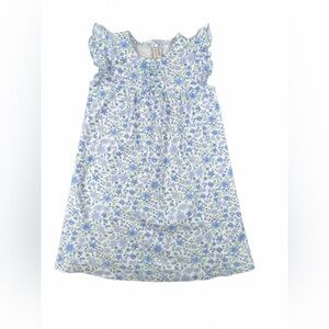 BABY CLUB CHIC Girls Blue Floral Pima Ruffle Sleeve Dress - 5Y